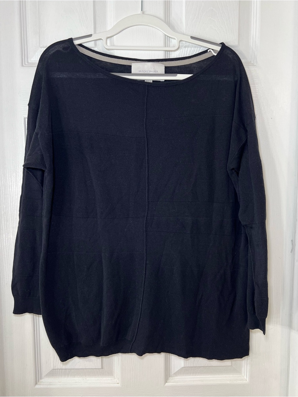 Brochu Walker Black Knit Boat Neck Pullover Sweater Relaxed Rib Trim L